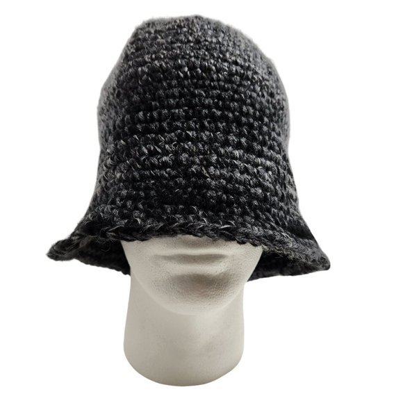 Bucket Hat handknit shades of charcoal grey black with brim - Picture 4 of 8